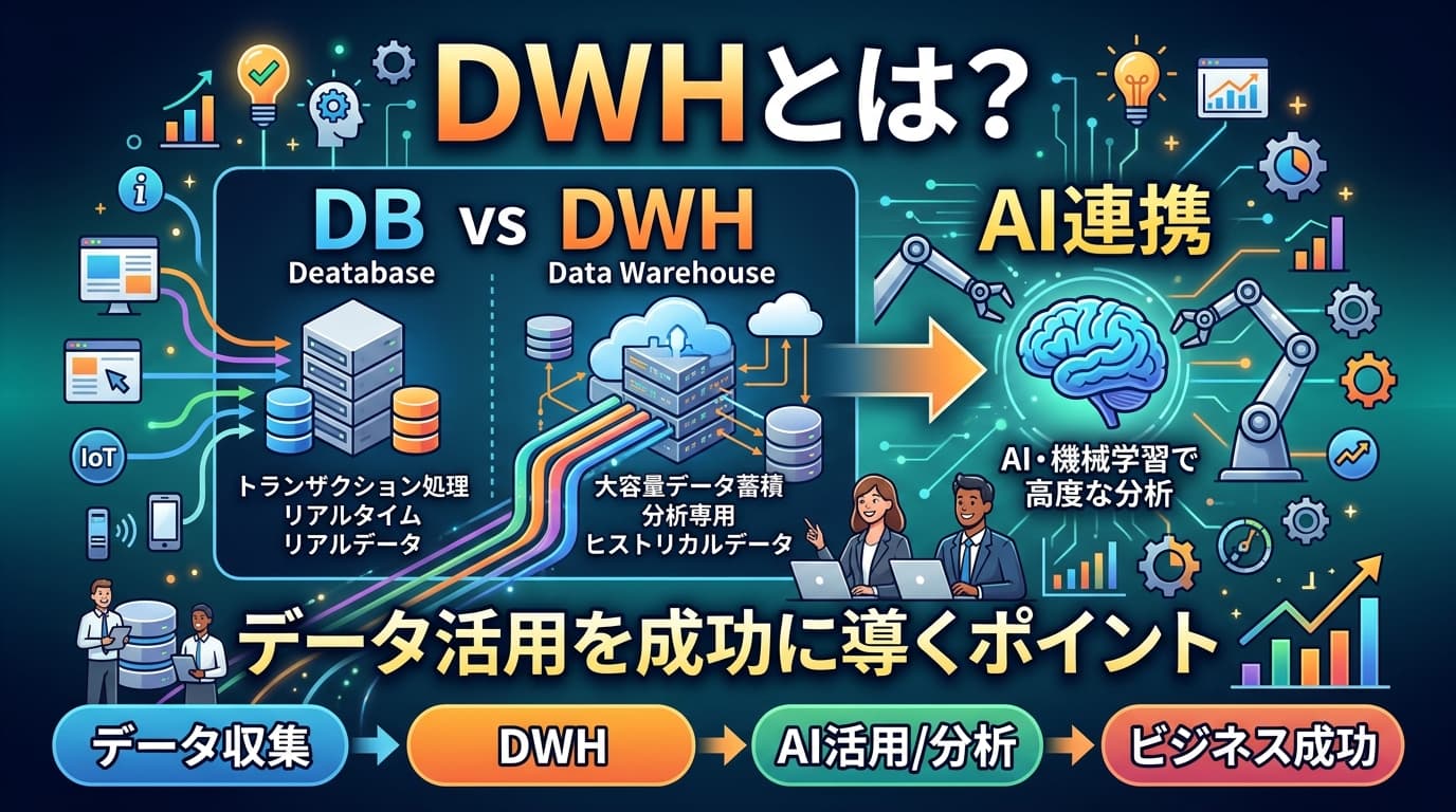 DWH(データウェアハウス)とは?DBとの違いとAI連携の活用法【2026年版】