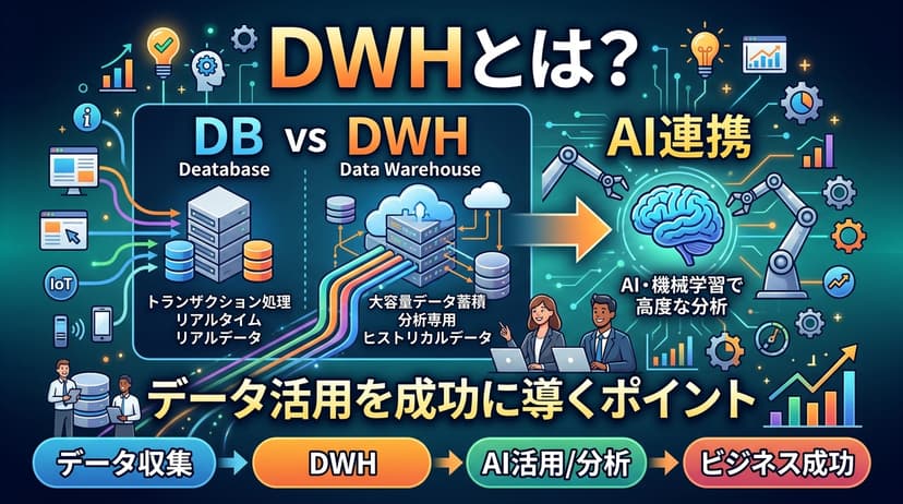 DWH(データウェアハウス)とは?DBとの違いとAI連携の活用法【2026年版】