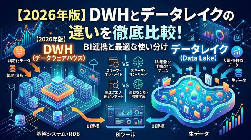 DWHとデータレイクの違いとは?BIツール連携と使い分け完全ガイド【2026年版】
