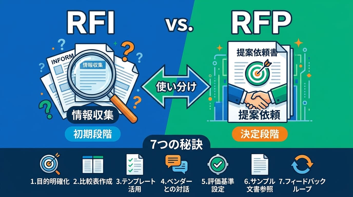 RFPとRFIの違いとは?システム導入で失敗しない使い分けとサンプル活用7つの秘訣